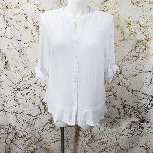 NY Collection Lace Trim Peplum Blouse Plus Size 1X